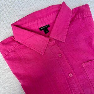 Torrid Hot Pink Button Down Shirt Size 1 • 100% Cotton Long Sleeve Embroidered